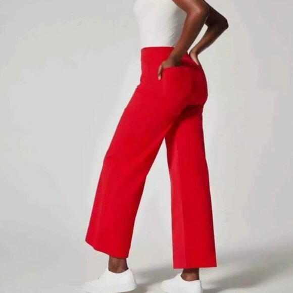 Spanx On-the-Go Cropped Wide Leg Ankle Pants in True Red Women's size L Petite - Picture 2 of 10